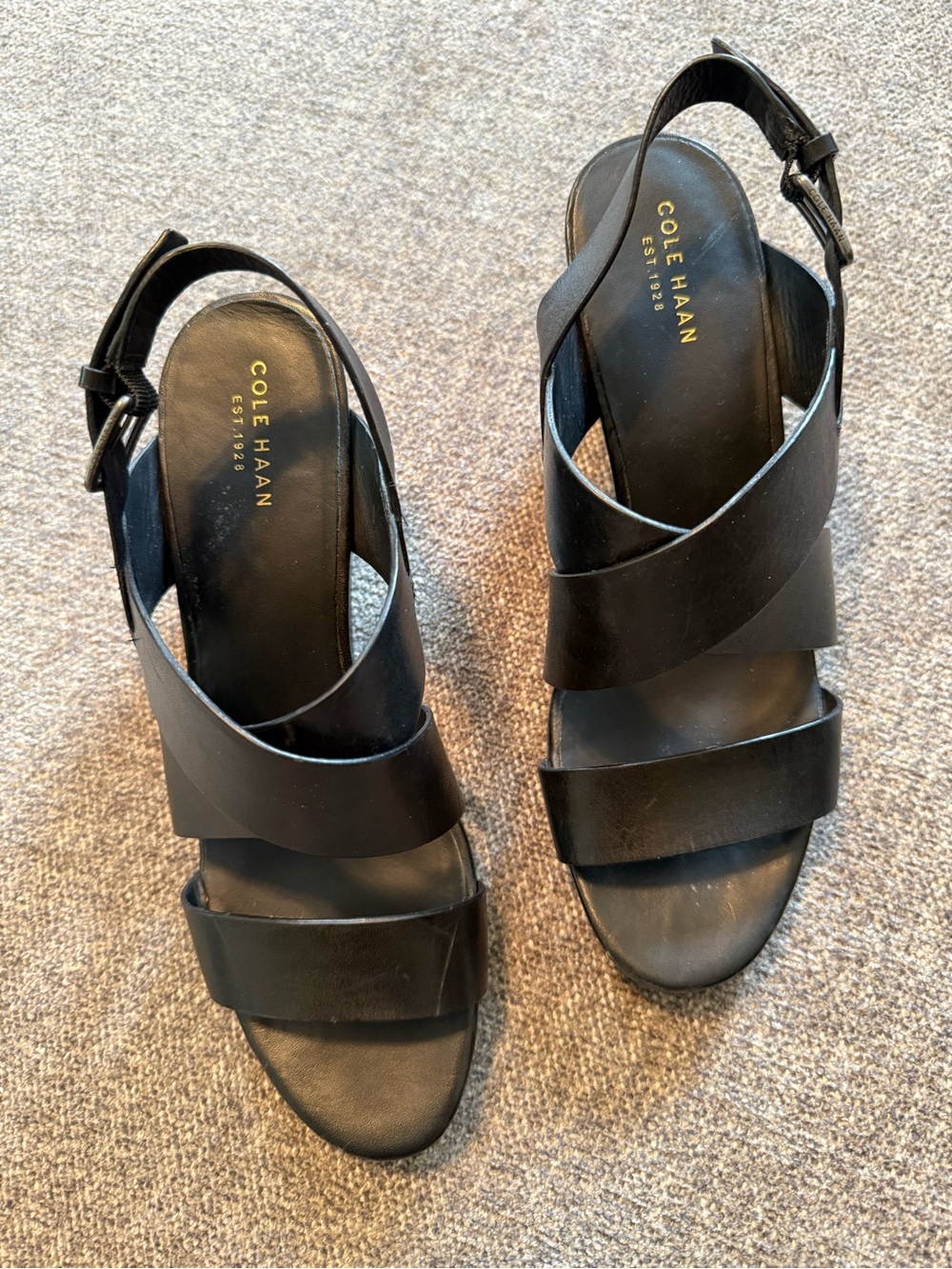 Cole Haan Black Leather Strappy Slingback Sandals